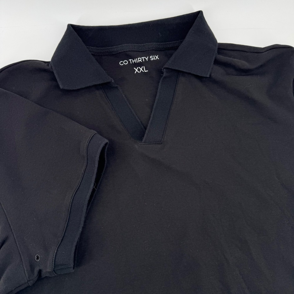 Co Thirty Six Mens XXL Black Short Sleeve V-Neck Buttonless Polo Shirt Stretch